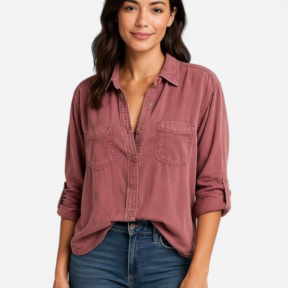 Side Stitch Women's Button-Down Shirt - Dusty Rose